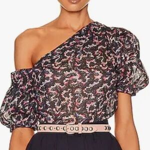 Isabel Marant Etoile Haut Top Liddy Sz 38 faded black blouse with print NWT